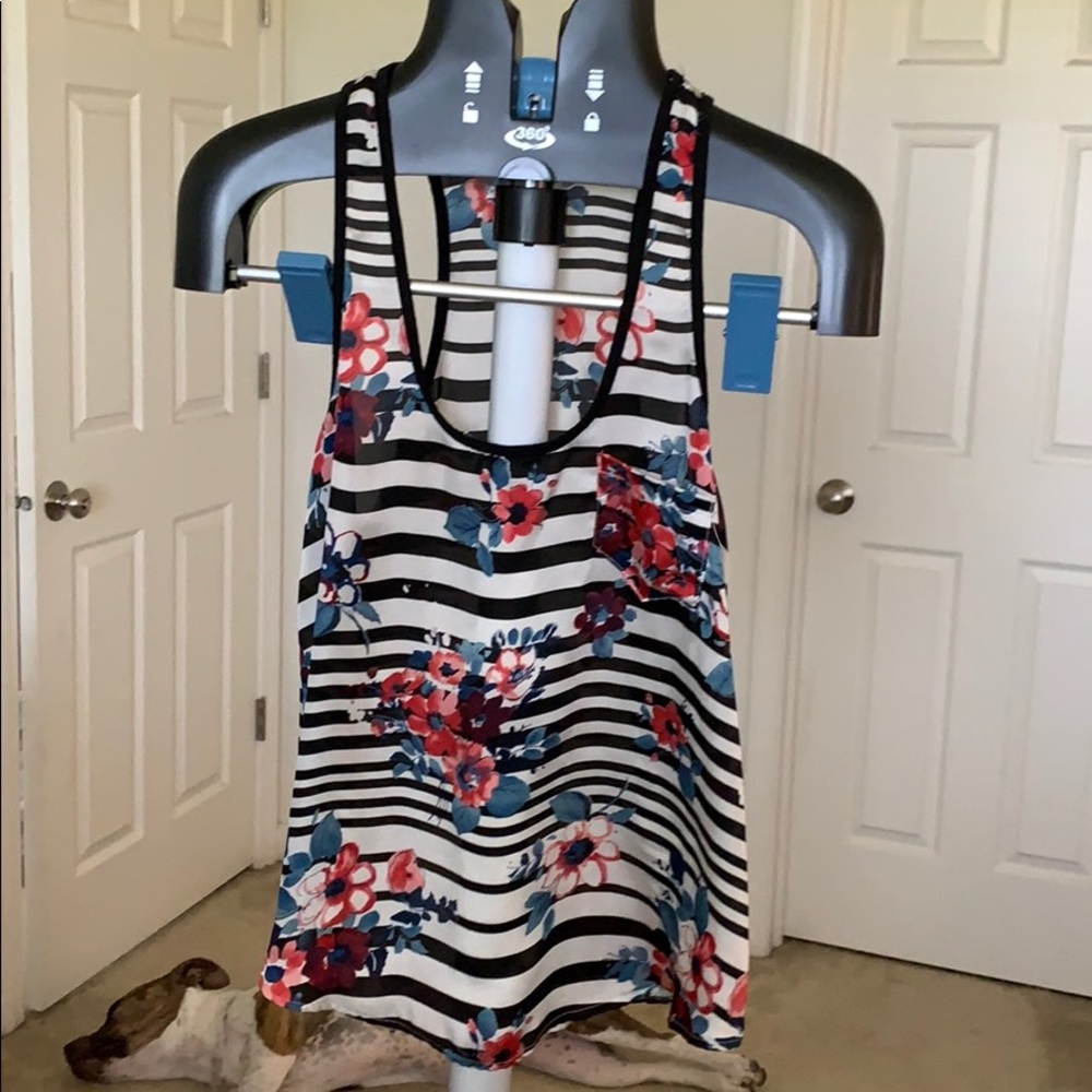 Floral Stripped Tank with Pocket